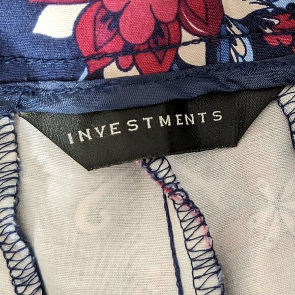 Women's "Investments" Blue Floral Mid-Rise Cropped Pants w Zipper; Size 14 - Picture 4 of 6